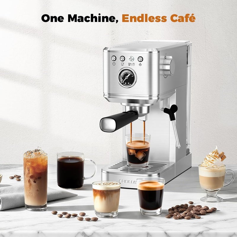 CHULUX Elite Espresso Machine 20 Bar, Compact Stainless Steel Hot and Ice Espresso Coffee Maker with Steam Wand for Americano, Latte, Cappuccino & Home Barista Brewing, Sliver - Image 5